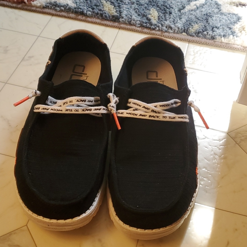 Hey Dude Black Flats with White Accents